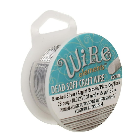 The Beadsmith Wire Elements Craft Wire - Tarnish Resistant, Soft Temper, Round, Brush Silver Color – 0.32mm, 28 Gauge, 15 Yard Spool – Jewelry Making, Wire Wrapping, Floral, & Other DIY Crafts