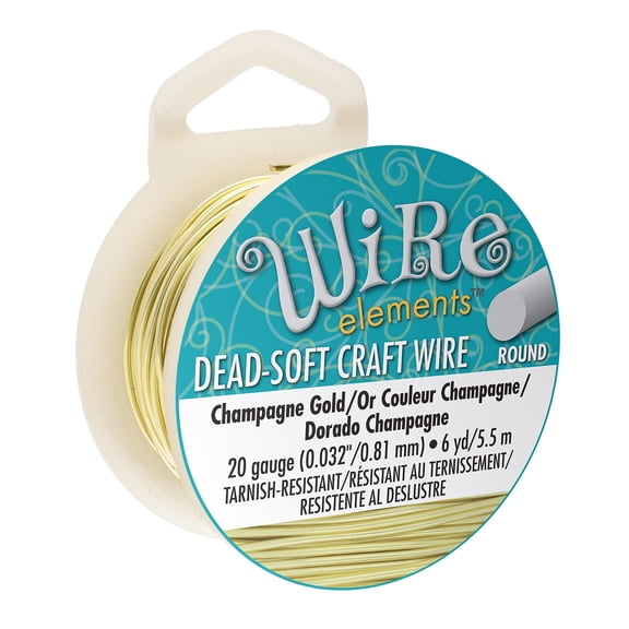 The Beadsmith Wire Elements Craft Wire – Tarnish Resistant, Soft Temper, Round, Champagne Gold Color – 0.81mm, 20 Gauge, 6 Yard Spool – Jewelry Making, Wire Wrapping, Floral, & Other DIY Crafts