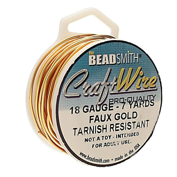 The Beadsmith Wire Elements Craft Wire Tarnish Resistant, Soft Temper, Round, Fools Faux Gold Color 1mm, 18 Gauge, 7 Yard Spool Jewelry Making, Wire Wrapping, Floral, & Other DIY Crafts