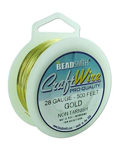 The Beadsmith Wire Elements Craft Wire – Tarnish Resistant, Soft Temper, Round, Gold Color – 0.32mm, 28 Gauge, 500 Feet Spool – Jewelry Making, Wire Wrapping, Floral, & Other DIY Crafts