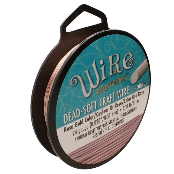 The Beadsmith Wire Elements Craft Wire  Tarnish Resistant, Soft Temper, Round, Rose Gold Color  0.51mm, 24 Gauge, 200 Foot Spool  Jewelry Making, Wire Wrapping, Floral, & Other DIY Crafts