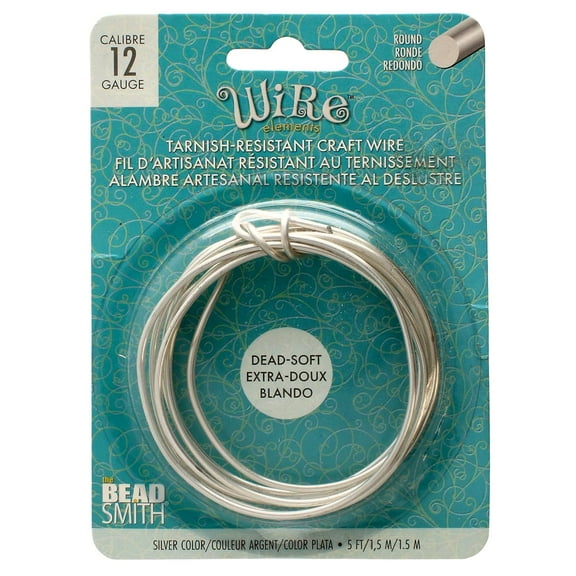 The Beadsmith Wire Elements Craft Wire - Tarnish Resistant, Soft Temper, Round, Silver Color 2.0mm, 12 Gauge, 5 Foot Spool Jewelry Making, Wire Wrapping, Floral, & Other DIY Crafts