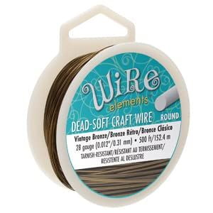 The Beadsmith Wire Elements Craft Wire – Tarnish Resistant, Soft Temper, Round, Vintage Bronze Color – 0.32mm, 28 Gauge, 500 Feet Spool – Jewelry Making, Wire Wrapping, & Other DIY Crafts