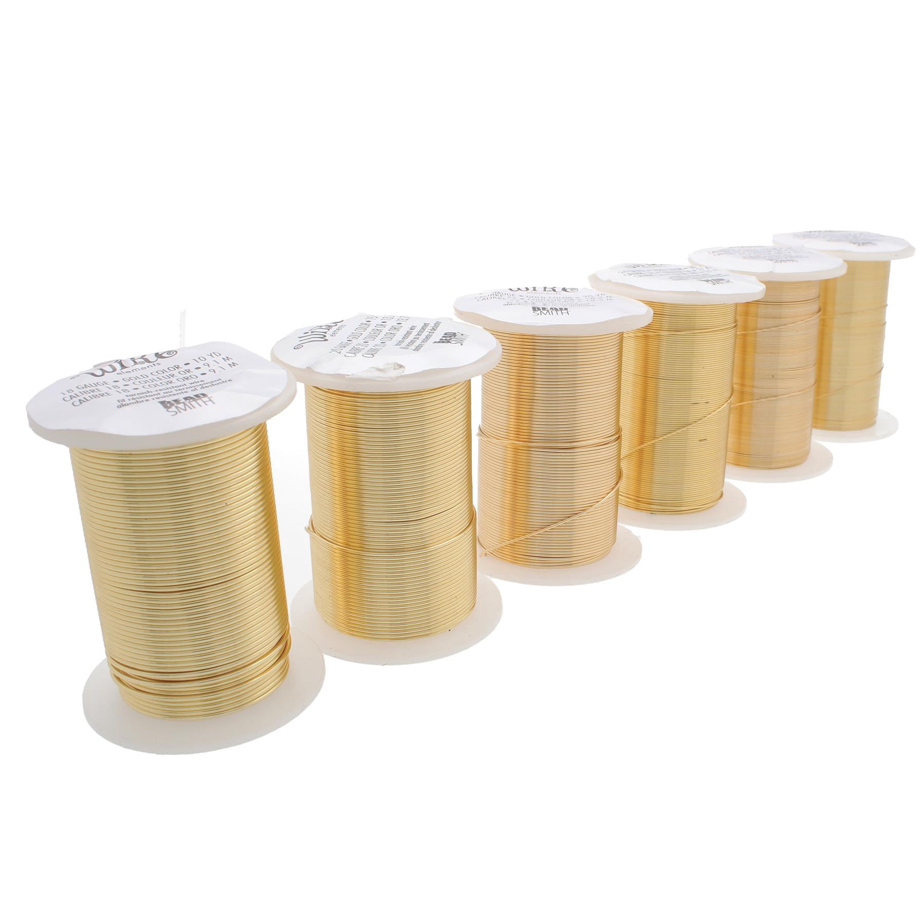 The Beadsmith Wire Elements Gold Color Lacquered Tarnish-Resistant Copper Wire for Jewelry Making, 20 Yards, 18.29 Meters Each Spool (18, 20, 22, 24, 26, & 28 Gauges)