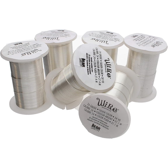 The Beadsmith Wire Elements Silver Color Lacquered Tarnish-Resistant Copper Wire for Jewelry Making, 20 Yards, 18.29 Meters Each Spool (18, 20, 22, 24, 26, & 28 Gauges)