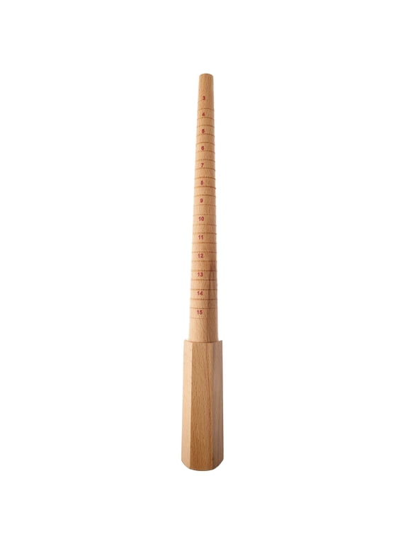 Wooden Ring Stick Gauge Sizer with Non-Roll Handle Grooved & Marked U.S. Standard Sizes: 1-15 Tool for Enlarging, Forming and Shaping Rings