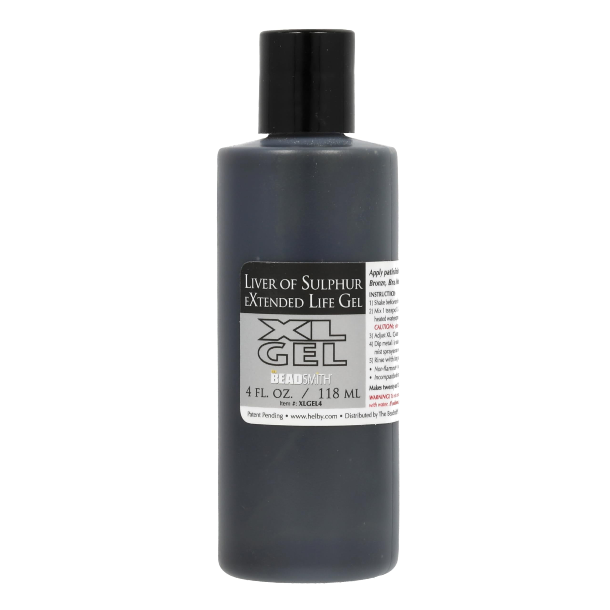 The Beadsmith XL Gel Liver of Sulfur Extended Life Gel 4 Fluid Ounces (118ml) Bottle Apply a Patina Finish to Silver Copper and Other Metal for Oxidized Look on Art and Jewelry Projects