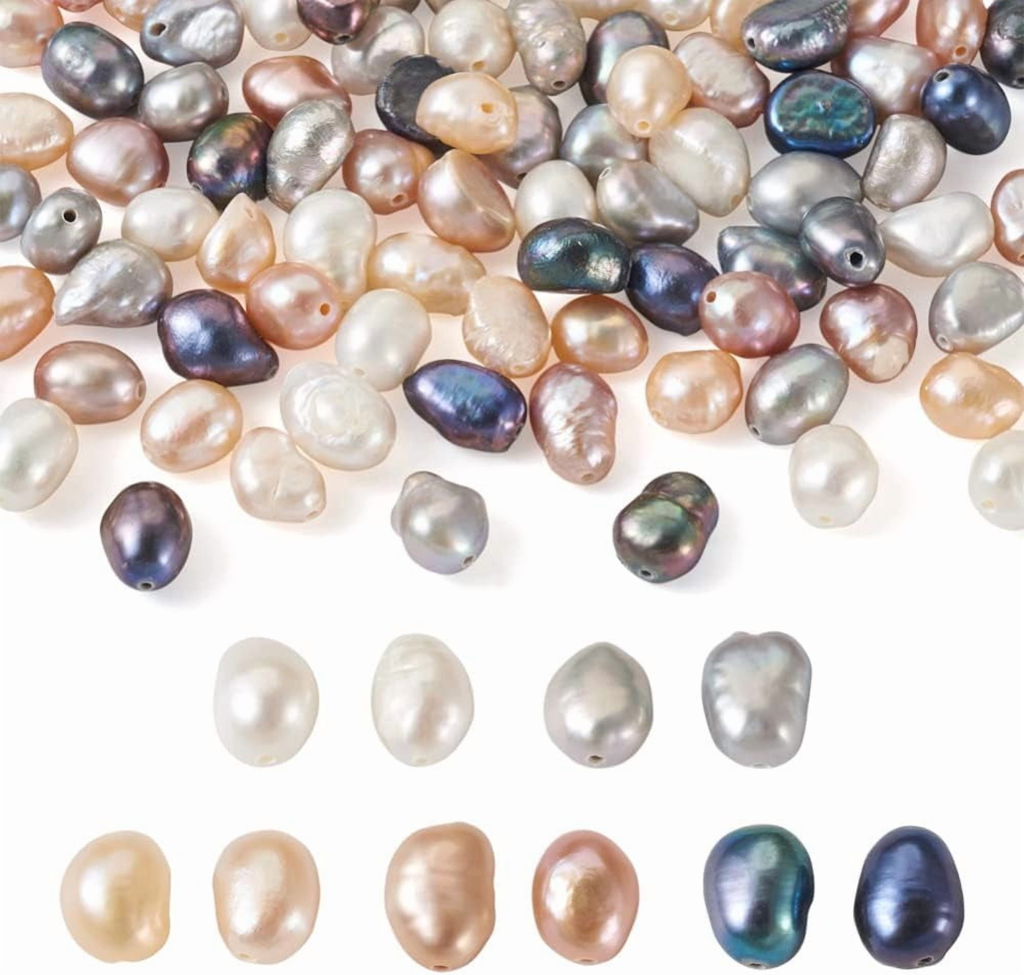 Beadthoven 100pcs Natural Freshwater Pearl Beads 4-6mm Mix Irregular Nuggets Pearl Beads Oval Rice Loose Pearls for DIY Bracelet Necklace Jewelry Making Beading Crafts Supplies Hole 0.5-0.7mm
