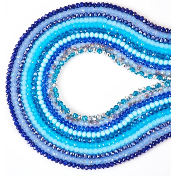 Beadthoven 1240pcs 4mm Faceted Rondelle Glass Beads for Blue Friendship Bracelets Electroplate Glass Crystal Beads Strands Half Rainbow Plated Briolette Crystal Spacers for Jewelry Making Necklace