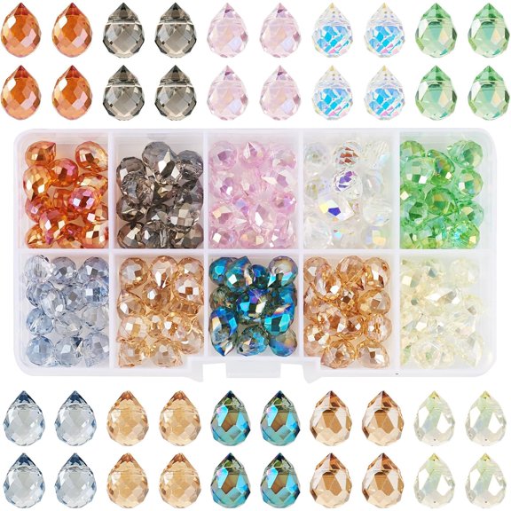 Beadthoven 130pcs Crystal Teardrop Glass Beads Faceted Transparent Water Drop Glass Beads Colorful Top Drilled Drop Chandelier Charms for Jewelry Making Earrings Necklaces Bracelets DIY