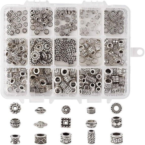 Beadthoven 300pcs 15 Style Antique Silver Large Hole Mixed Spacer Beads ...