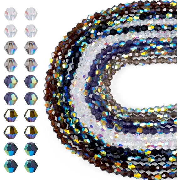 Beadthoven 820pcs 4mm Bicone Glass Beads 5 Colors Half Rainbow Plated ...