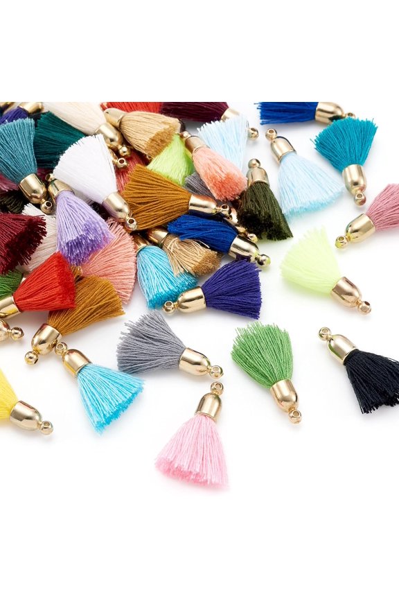 Beadthoven Mini Cotton Tassels Multi-Color Tiny Craft Tassels with Plastic Findings for Jewelry Making Keychains Bag Charms DIY Accessories