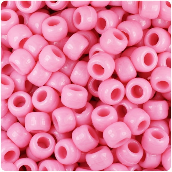 Beadtin Barrel Baby Pink Plastic Pony Loose Bead, 9 mm, (500 Count)