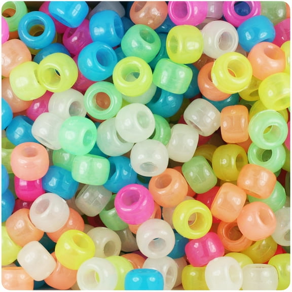 Beadtin High Quality Barrel Glow Multi Plastic Loose Bead, 9 mm, (500 Count)