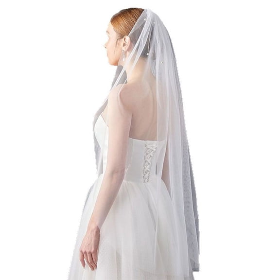 Beadwork Pearls Tulle Bridal Veil with Comb Hair Decoration For Evening Galas Proms Bridal Shower Wedding Ceremony