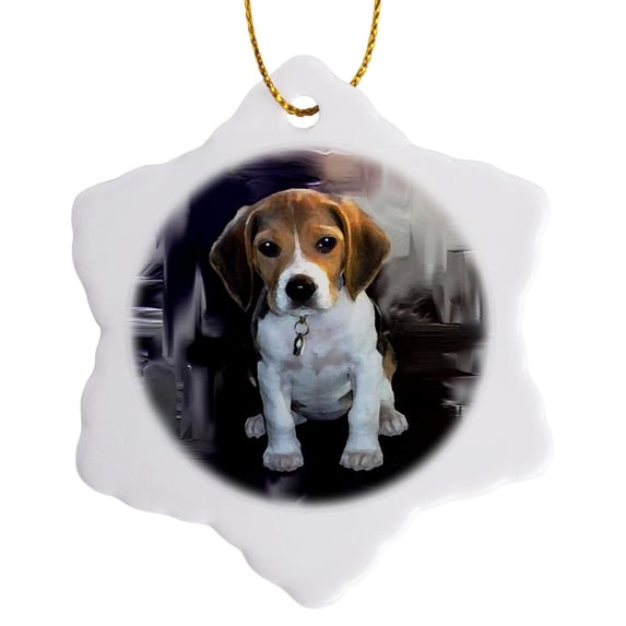 3dRose, Beagle, 3 inch Snowflake Porcelain Ornament