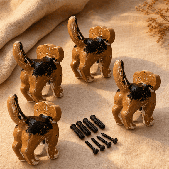 Beagle 4 Hooks Cast Iron Heavy Duty Coat & Key Wall Hooks