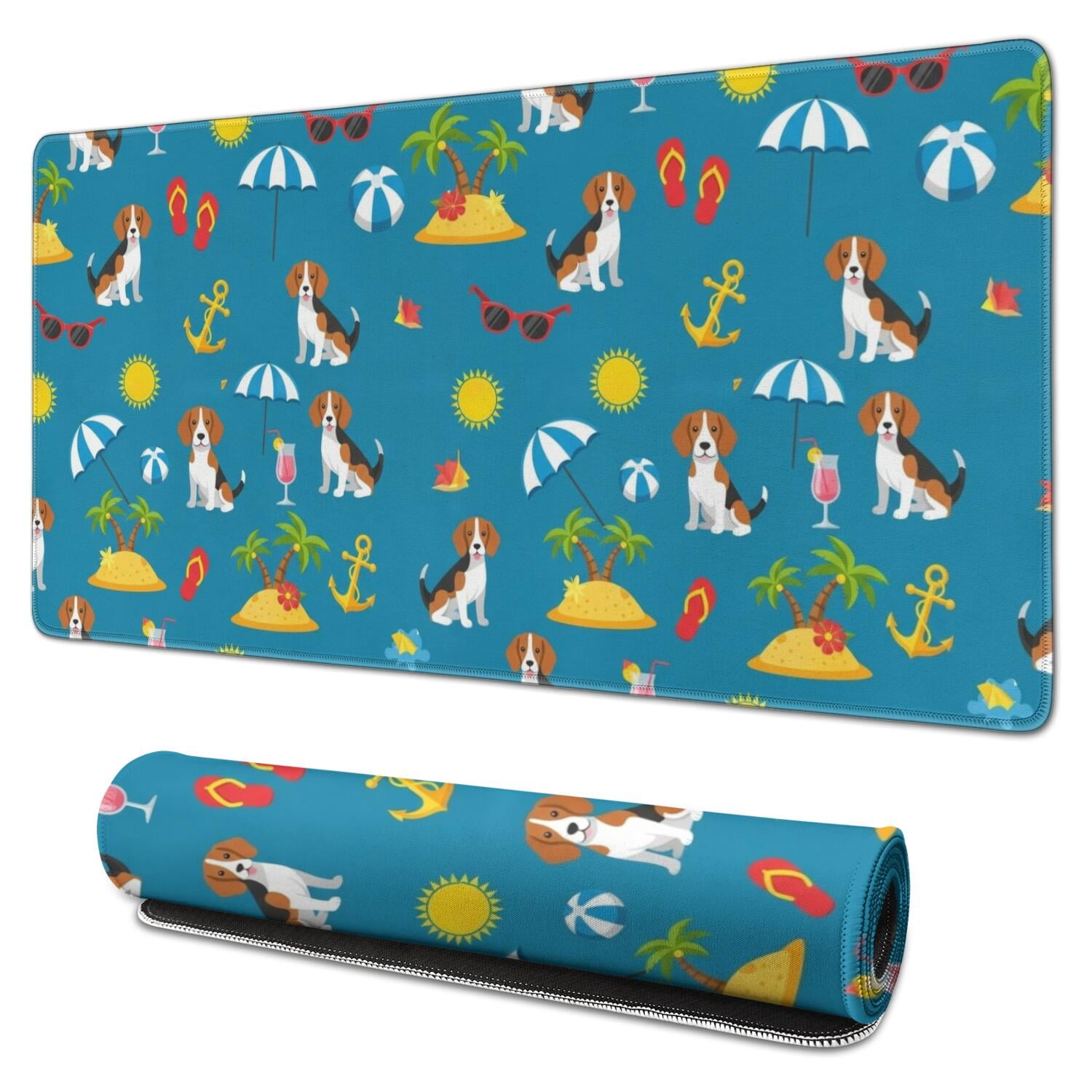 Beagle and Beach Blue Pattern Extended Large Mouse Pad, Desk Protector ...