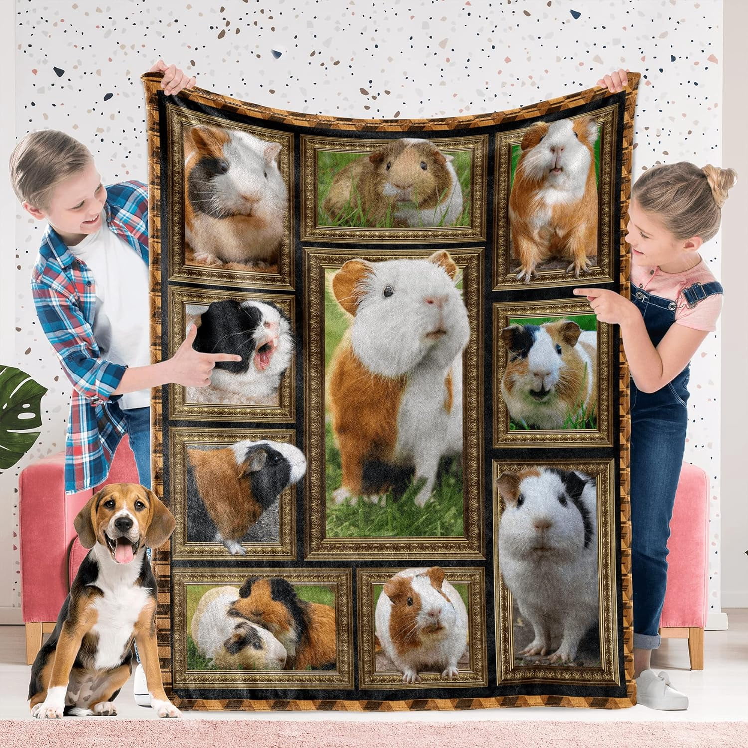 Beagle Dog Bone Pattern Print Hooded Blanket