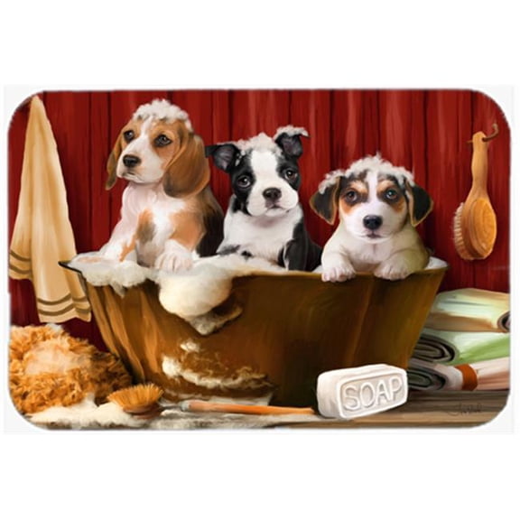 Beagle- Boston Terrier And Jack Russel In The Tub Glass Cutting Board- Large