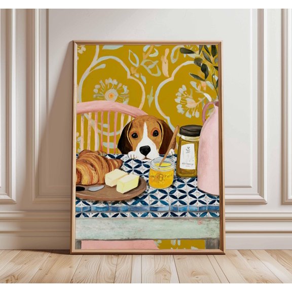 Beagle Breakfast Art Print Rustic Kitchen Decor