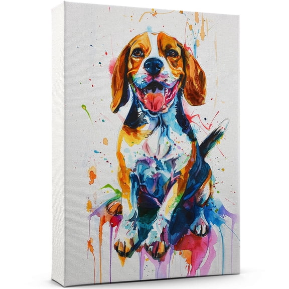 Beagle Canvas Wall Art, Modern Cute Colorful Beagle Canvas Dog Art Pictures Wall Decor for Kids Bedroom Decoration Unframed 8x12 inches
