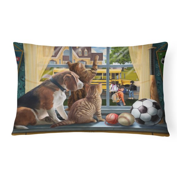Beagle, Cats Back to School Canvas Fabric Decorative Pillow