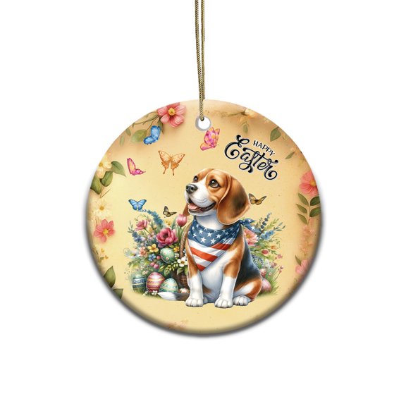 Beagle Celebrates Celebrates Spring and Enjoys a Happy Easter Ceramic Round Ornament Beagles Dog Lover Gifts Idea Home Tree Decor - 02001