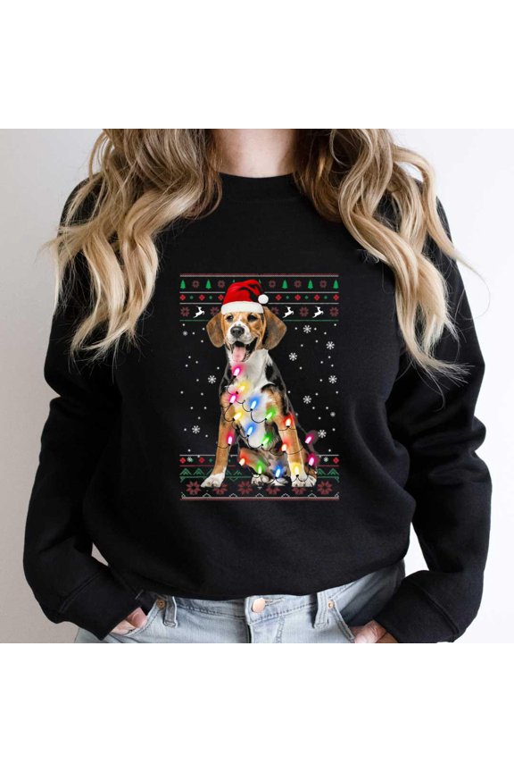 Beagle Christmas Sweater Funny Tree Lights Holiday Dog Graphic - Machine Washable SW6587 Unisex Sweatshirt, Up to Size 5XL