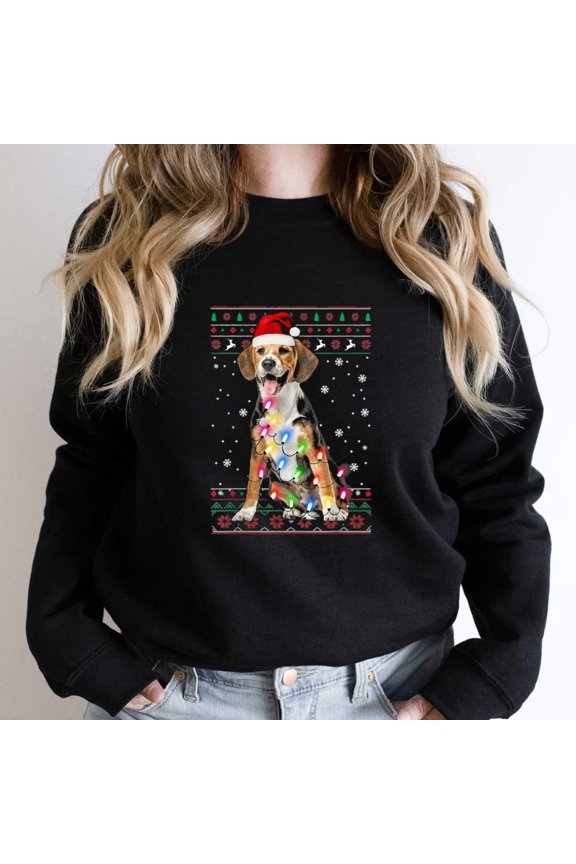 Beagle Christmas Sweater Funny Tree Lights Holiday Dog Graphic - Unique Gift Tee SW6809 Unisex Sweatshirt, Up to Size 5XL