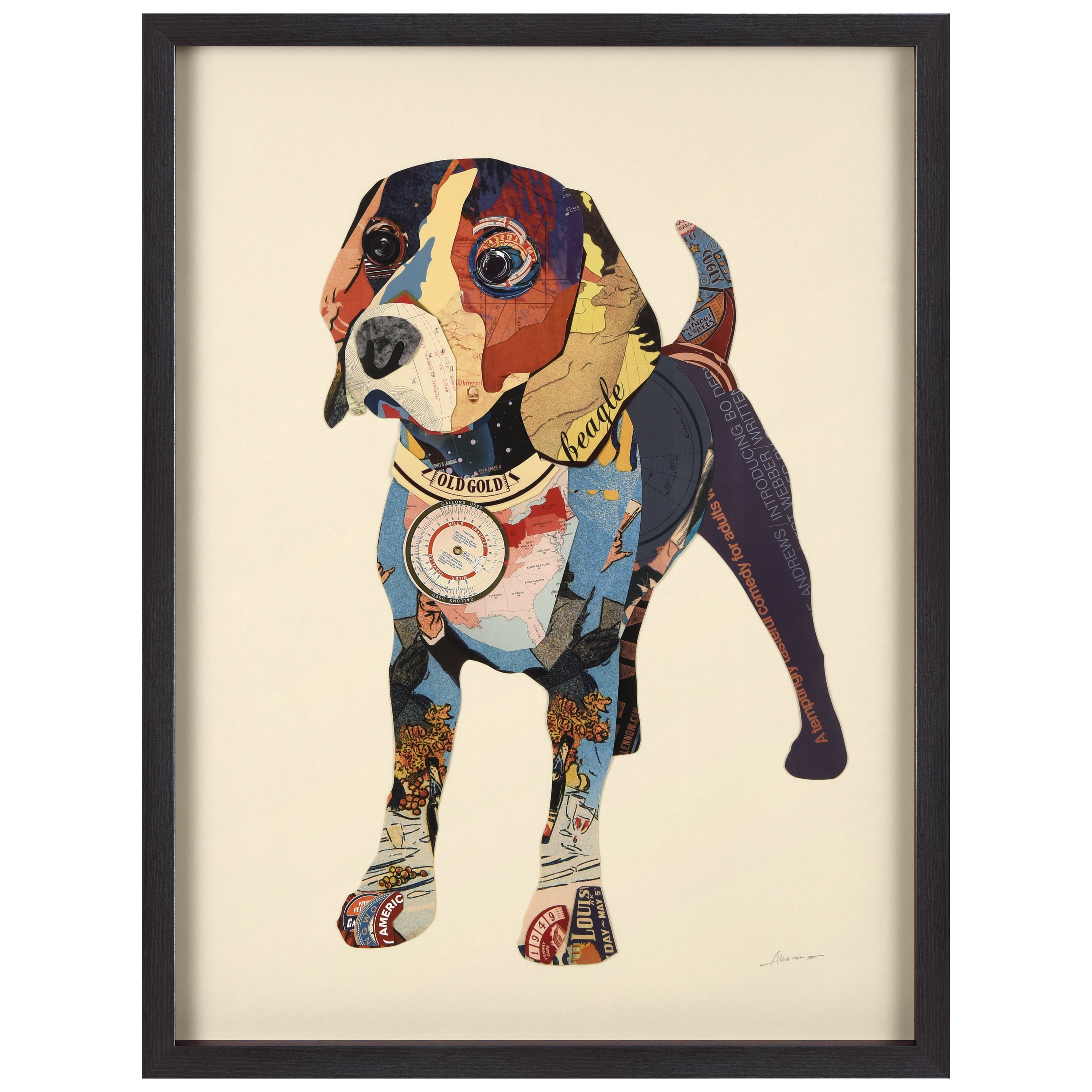 Beagle Dimensional Collage 33 in x 25 in Framed Painting Art Prints, by Empire Art