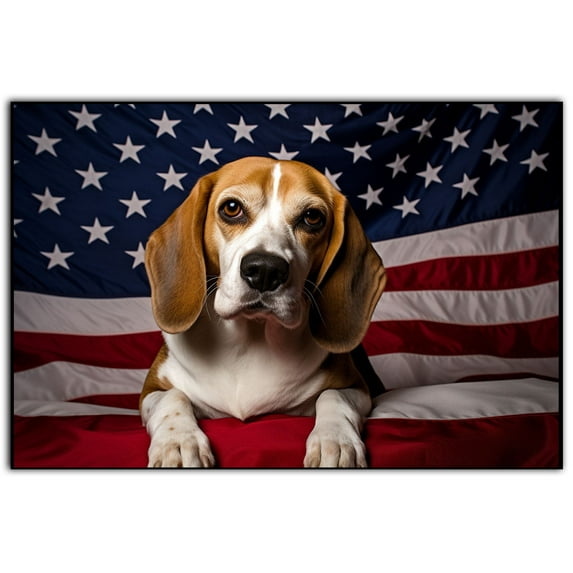 Beagle Dog 4th of July Painting Canvas, Patriot American Dog Canvas, American Flag Diamond Art Canvas,Perfect for Home Decoration Festival Gift