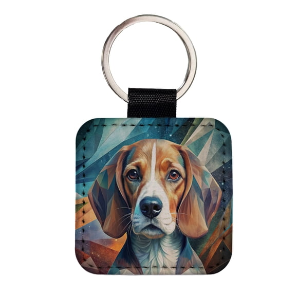 Beagle Dog Abstract Stylized Art Faux Leather Square Keychain
