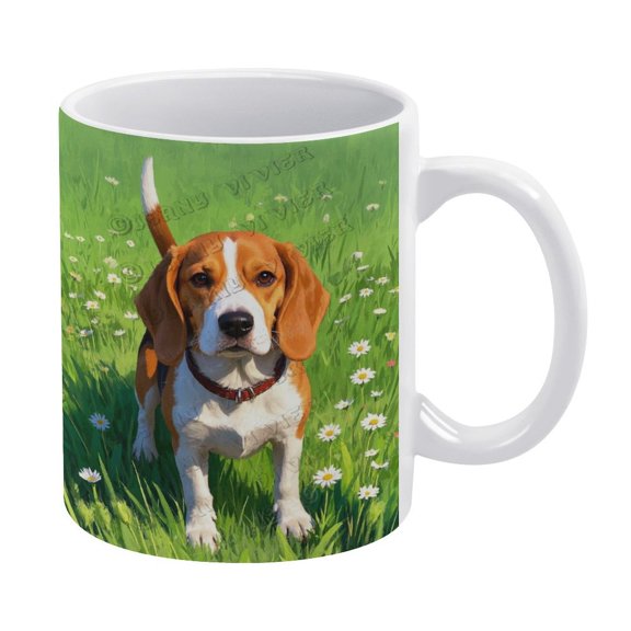 Beagle Dog Art Coffee Mug - 11 oz White Ceramic Cup for Dog Lovers and Collectors