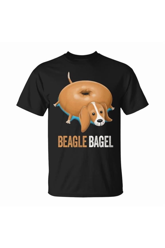 Beagle Dog Bagel Bread Pun Graphic Tee Unisex Adult Cotton Casual Funny Animal Lover T-Shirt for Pet and Pun Enthusiasts, Size XL, Color Black