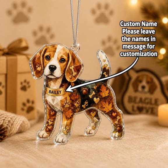 Beagle Dog Breed Fall Ornament, Personalized Acrylic Hanging Decoration for Dog Lovers