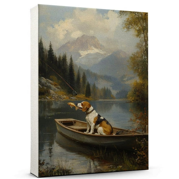 Beagle Dog Canvas Fishing Canvas Funny Beagle Dog Team Player Wall Art, Ideal Gift Fishing , Dog Owner, Kids Room Decor