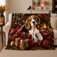 thumbnail image 1 of Beagle Dog Christmas Box By Lit Fireplace Holiday, Festive Pet Portrait Pattern, Warm Flannel Blanket for Living Room and Bedroom, Dog Lovers Christmas Gift, Pet Lover Home Decor, 1 of 9