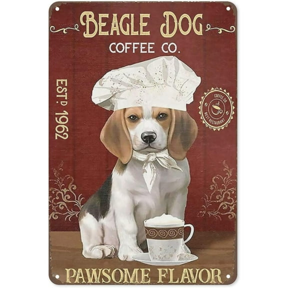Beagle Dog Coffee Co Metal Tin Retro Sign Country Home Decor for Home, Living Room, Kitchen,Bathroom Decoration 8X12Inch