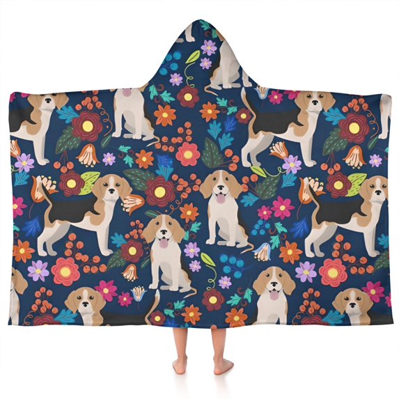Beagle Dog Dog and Pioneer Flower Hooded Bath Towel,50"x30" for Ages 3 To 12 Kids, Quick Dry Lightweight Soft Microfiber Hood Beach Towel Cover Up for Kids