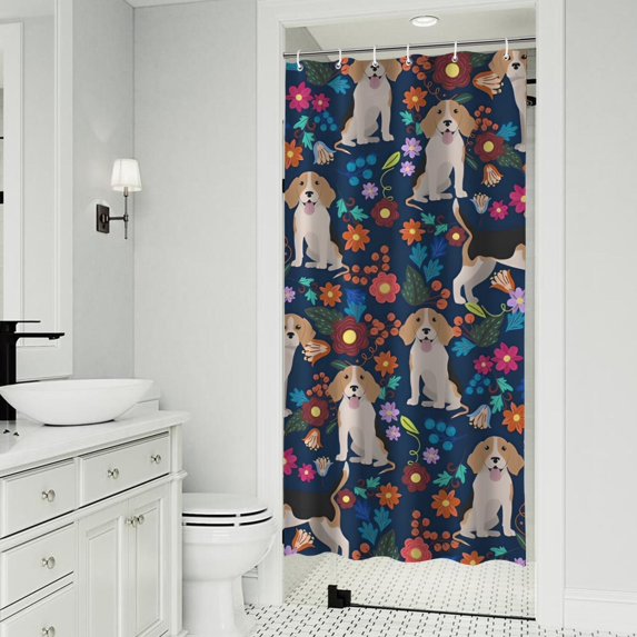 Beagle Dog Dog and Pioneer Flower Shower Curtain 36"x72" ,Bathroom Decorative Shower Curtains Set with 12 Hooks,Modern Waterproof Washable Shower Curtain