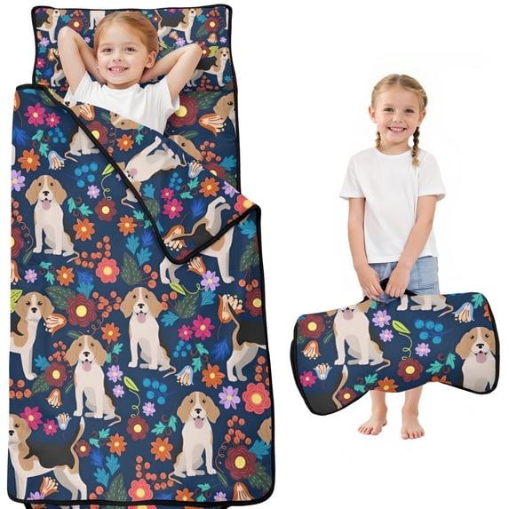 Beagle Dog Dog and Pioneer Flower Toddler Nap Mats for Kids Preschool,50"x20" Sleeping Mat Bag or Kids,Toddler Sleeping Bag,Toddler Nap Mat or Daycare