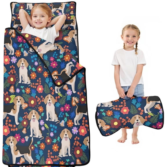 Beagle Dog Dog and Pioneer Flower Toddler Nap Mats for Kids Preschool,51"x22" Sleeping Mat Bag or Kids,Toddler Sleeping Bag,Toddler Nap Mat or Daycare