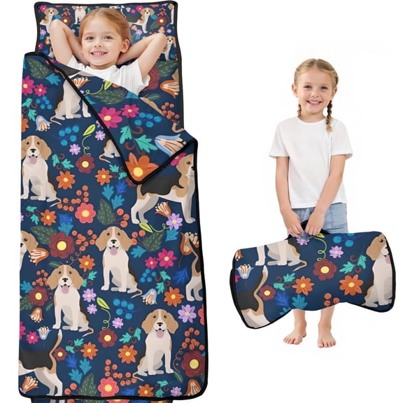 Beagle Dog Dog and Pioneer Flower Toddler Nap Mats for Kids Preschool,60"x20" Sleeping Mat Bag or Kids,Toddler Sleeping Bag,Toddler Nap Mat or Daycare