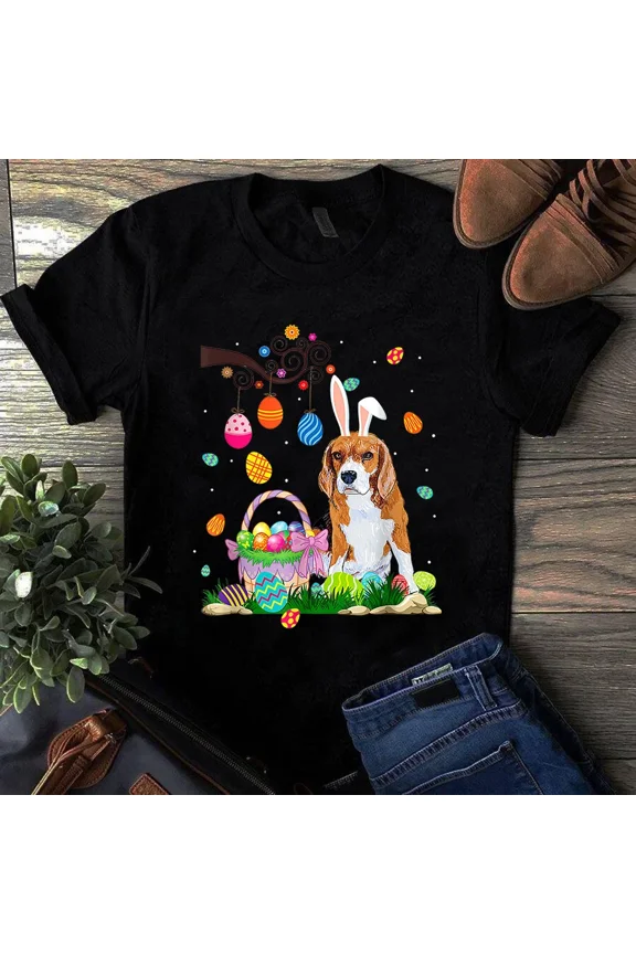 Beagle Dog Ear Easter Eggs The Funny Easter Day Beagle Dog Unisex T-Shirt, up to 5XL