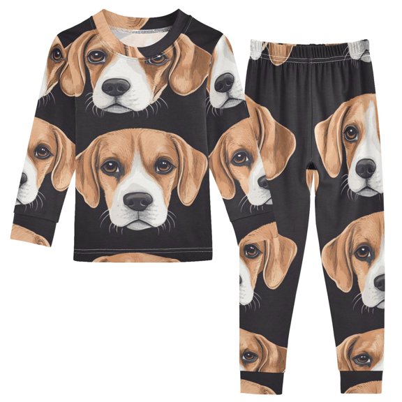 Beagle Dog Faces Cotton Pajama Set Long Sleeve Top and Pants Sleepwear Unisex 3T