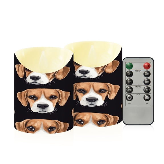 Beagle Dog Faces Flickering Flameless Candles with Remote Timer Battery Operated LED Tealight Set of 2 S