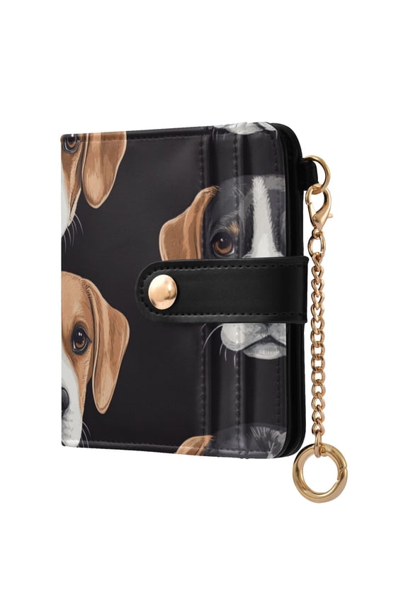 Beagle Dog Faces Women's Wallet PU Leather Card Cases RFID Blocking Purse Billfold with Key Ring