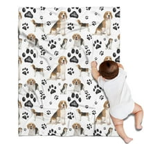 Beagle Dog and Footprints Blanket,Comfortable Soft Flannel Throw Blanket,All Season,Warm Lightweight Blankets for Sofa Bed Couch Living Room Chair,30"x40"